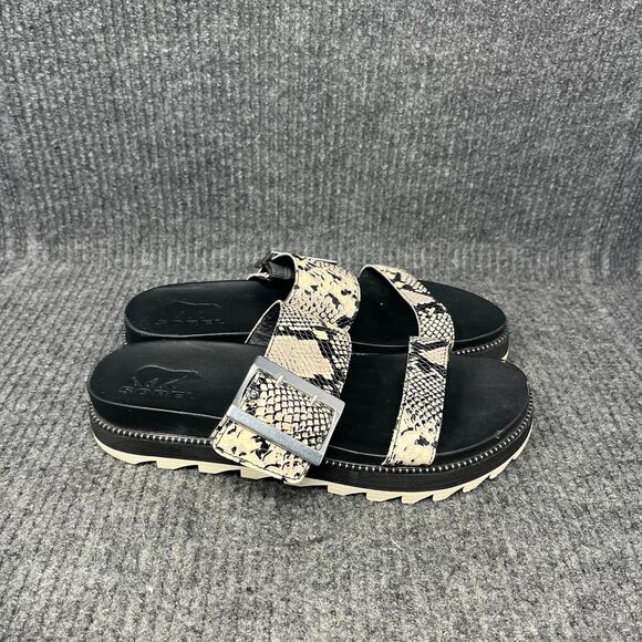 Sorel Shoes - Sorel Roaming Slide Sandals Black Snakeskin Leather Women’s Size 8